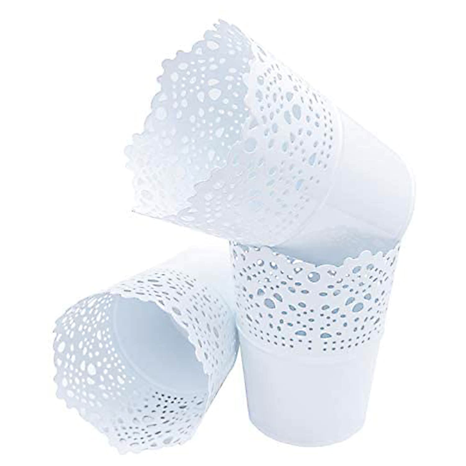 Cosmetic Organiser, 3 Pieces Makeup Organiser Desk Storage Holder Organiser Makeup Brush Holder Metal Flower Pot Makeup Brush Container Makeup Brush Storage Make Up Brush Bucket