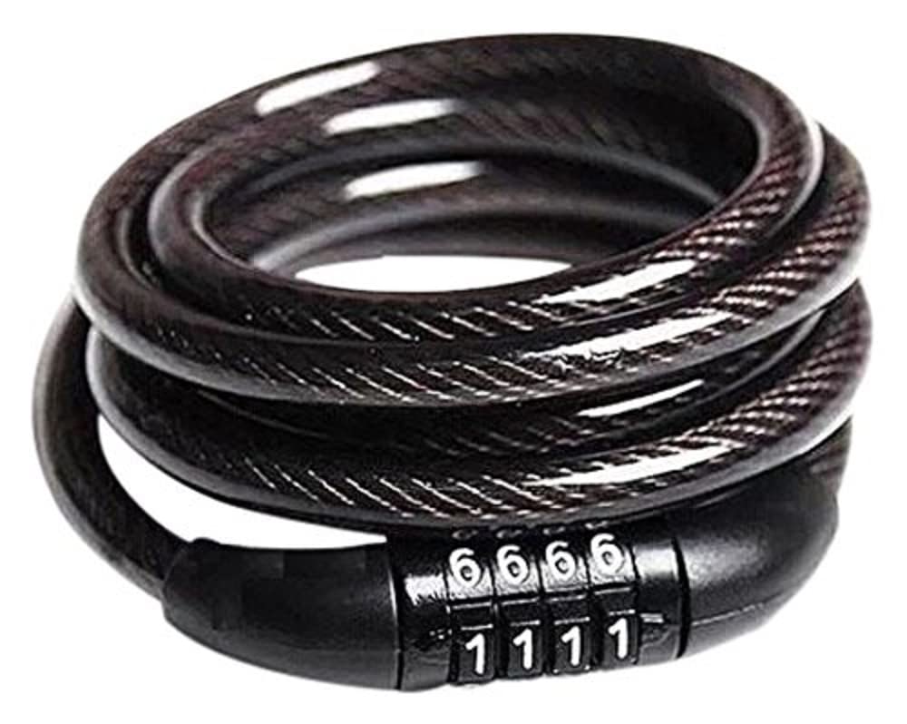 Merriway BH04733 8mm x 1M (5/16 inch x 39 inch) Non-Resettable 4-Digit Spiral Combination Lock - Black