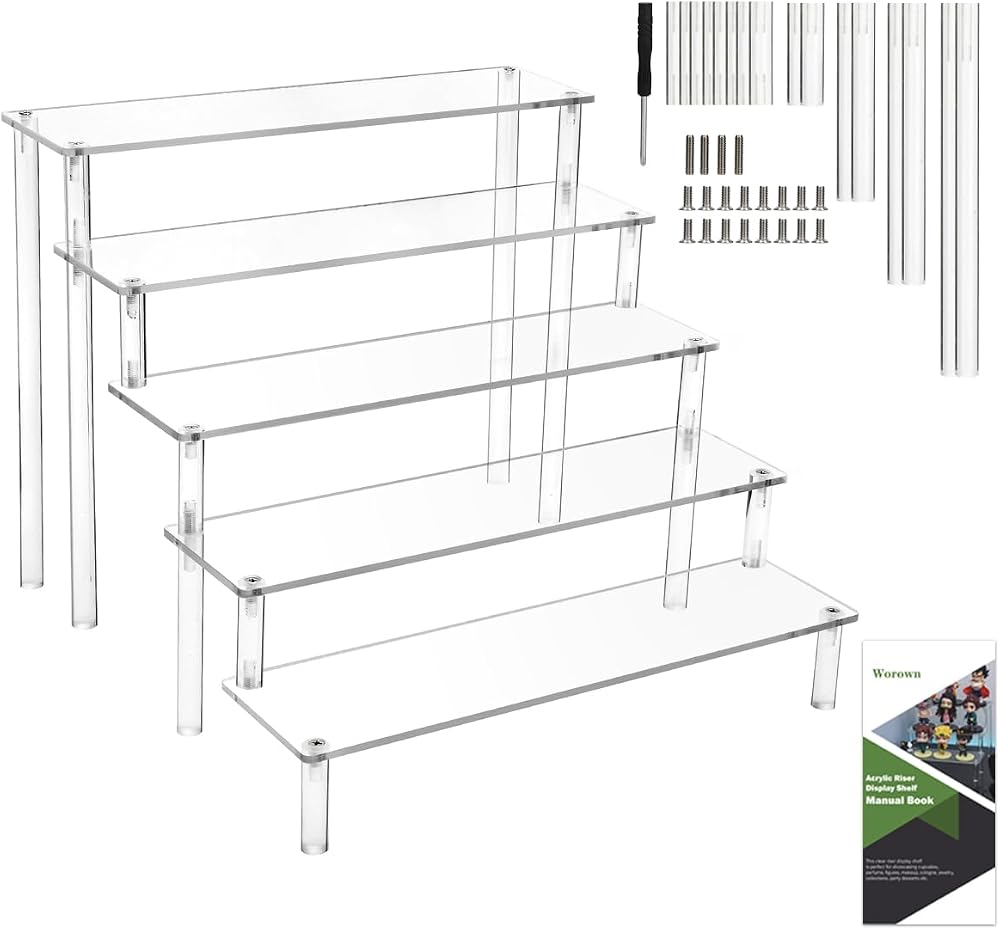 Worown 5-Tier Acrylic Riser Shelf Clear Display Stand 12in x 3.15in