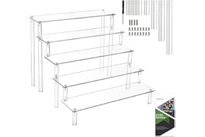 Worown Acrylic Risers, 5-Tier Clear Display Stand, Clear Display Riser Shelf for Cupcake, Perfume, Figures, Cosmetics, Jewelr