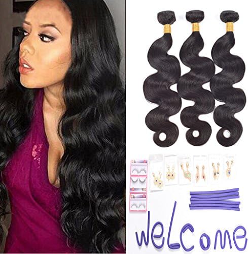 Ali AMY Brazilian Virgin Hair Bundle Deals Body Wave 3pcs 16,18,20Inch Unprocessed Brazilian Virgin Human hair Weave Bundles Natural Black Color
