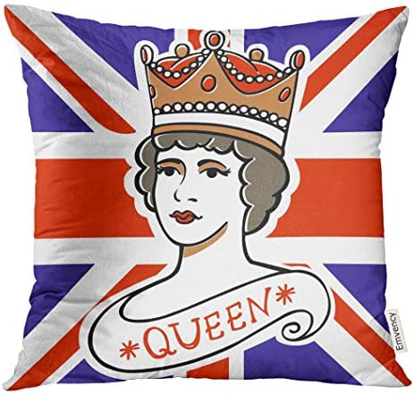VANMI Throw Pillow Cover England The Portrait of Queen UK Canada Australia and New Zealand on Flag Design Souvenirs Elizabeth Decorative Pillow Case Home Decor Square 20x20 Inches Pillowcase