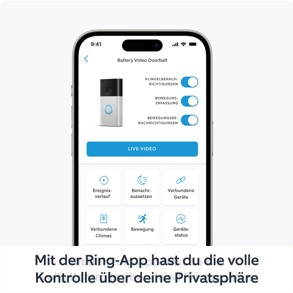 Ring Akku-Videotürklingel (Battery Video Doorbell) + Ring Innenkamera (Indoor Camera) | WLAN-Videotürklingel-Sicherheitskamera, Selbstinstallation (in 5 Minuten) | Privatsphäre-Einstellungen 4