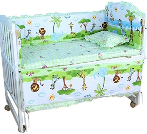 Dingtuo 5pcs Baby Cot Bed Bumper Wrap Around Protection Head Guard Nursery Bedding Set Backrest/Mattress/Long bumper/Short bumper/Pillow