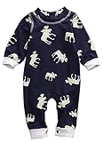 Toddler Infant Baby Girl Boy Long Sleeve Deer Romper Jumpsuit Pajamas XMAS Outfit (12-18 Months, Navy Blue)