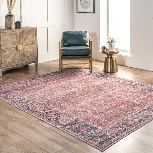 nuLOOM Katie Machine Washable Distressed Bordered Area Rug, 4x6, Rust