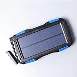 HENRYTECH 25000mAh Solar Charger Waterproof Portable Solar Power Bank with USB Dual Input Port Phone Charger for Outdoors, with Strong LED Light, for iPad iPhone Android Cellphones (Blue)