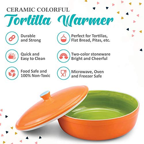 Uno Casa Ceramic Tortilla Warmer - Tortillas Server also Suitable as a Hot pancake or even Chips Storage Container and other Food Warmer - Safe to Use in a Microwave, Oven - Measures at 8.5 Inch - Thumbnail 2