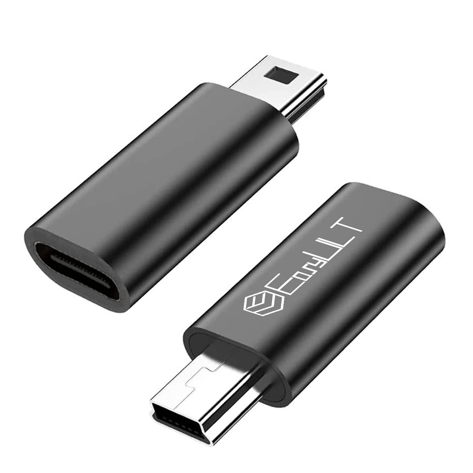 EasyULT USB C to Mini USB 2.0 Adapter 2 Pack, Mini USB to USB C Adapter for Connecting Compatible Laptops / Tablets, MP3 Players, Digital Cameras etc. (Black)