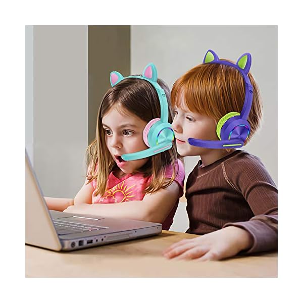 Cat-Ear-LED-Light-Up-Bluetooth-Headsets-with-MicNoise-Cancelling-Wireless-Headphones-Hands-Free-Headset-for-Children-Boys-Girls-Light-Blue Kids Headphones,Cat Ear LED Light Up Bluetooth Headsets with Mic,Noise Cancelling Wireless Headphones Hands Free Headset…