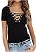 UGET Women's Sexy Plain Deep V Neck Lace Up Short Sleeve Blouse Top Asia M Black