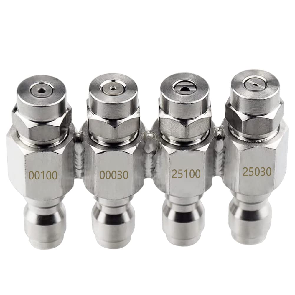 Saipor Pressure Washer Nozzles with 4-Tip Soft Wash Nozzle Tips Standard 1/4 Inch Quick Connect Stainless Steel 4 Way Tip Holder for Pressure Washing (00100/00030/25100/25030)