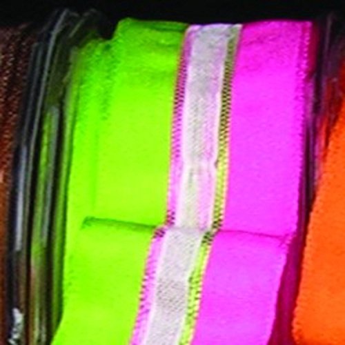 Green and Pink Narrow Taffeta with Sheer White Stripe Wired Craft Ribbon 22mm x 108 Yards