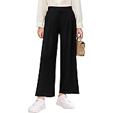 Haloumoning Girls High Waisted Uniform Pants Kids Wide Leg Dress Pants Casual Trousers with Pockets 5-14 Years