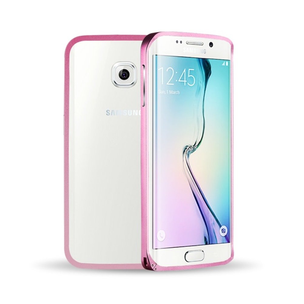 Galaxy S6 Edge Bumper Case, Luxury Light Ultra-Slim Aluminium Metal Alloy Hard Blade Bumper Case Anti-Bend Braced Mid Frame Cover with Easy-Lock for Samsung Galaxy S6 SVI Edge SM-G925 (Pink)