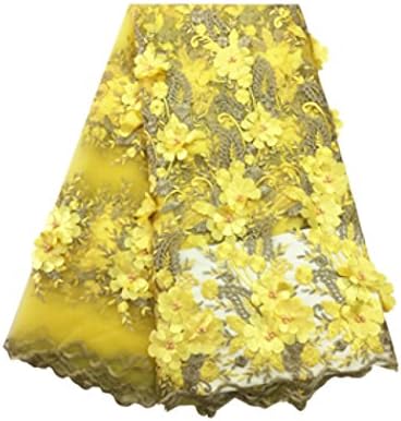 Yw Chan Can 5 Yards African Lace Fabric Nigerian French Net Lace Embroidered and Beading Tulle Fabrics Guipure for Wedding Dresses new-fabric-028 yellow