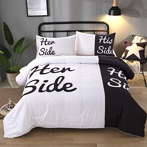Black White Comforter Set Queen Her Side His Side Printed Bedding Solid