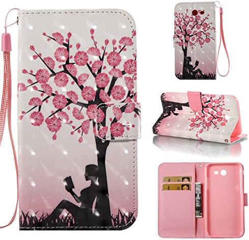 For Samsung Galaxy J3 Emerge / J3 2017 / J3 Prime / J3 Eclipse / Amp Prime 2 / Express Prime 2 Case,ARSUE PU Leather Wallet Flip Protective Case Cover with Kickstand and Card Slot (Plum Tree)