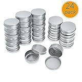 Yarachel Pack of 24 Screw Top Round Aluminum Tins Cans - 2oz / 60ml Aluminum Screw Lid Round Tin Container Bottle