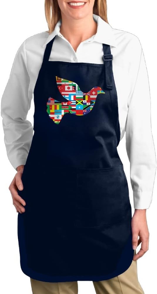 Dogquxio Peace Dove Kitchen Helper Professional Bib Apron With 2 Pockets For Women Men Adults Navy