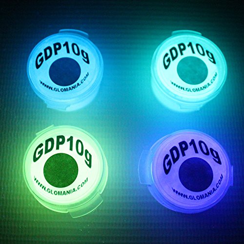 Glow in the Dark Pigment Powder 4 Color Set of Aqua, Blue, Green & Lilac 10 Grams Each