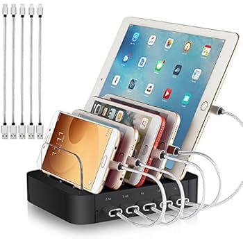 Charging Station 5 Port Cell Phone usb Hub Charger Dock Station Organizer Quick Charge Multi Port Phones Electronic Device Desktop Charging Station for Multiple Devices iphone ipad kindle tablet