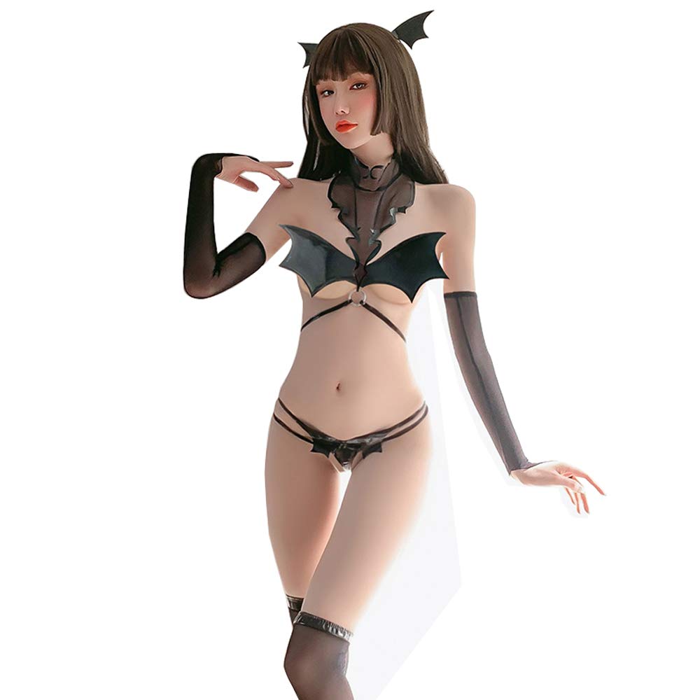 SINMIUANIME Women Lingerie demon role play lingerie set Lolita anime role play lingerie costume lovely bikini Fancy Dress…, Fm7008black, One Size