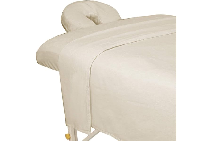 ForPro Premium Flannel 3-Piece Massage Sheet Set for Massage Tables, Includes Flat, Fitted Sheet, and Fitted Face Rest Cover, Natural