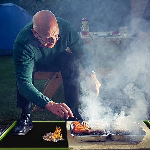 plrosnmy 60 x 40 inch Under Grill Mats for Outdoor Grill,Fireproof Mat for Lawn, Waterproof Oil-Proof Grill Floor Pads Fire Pit Mat Fireplace Mat,Reflective Trim for Nighttime Use.