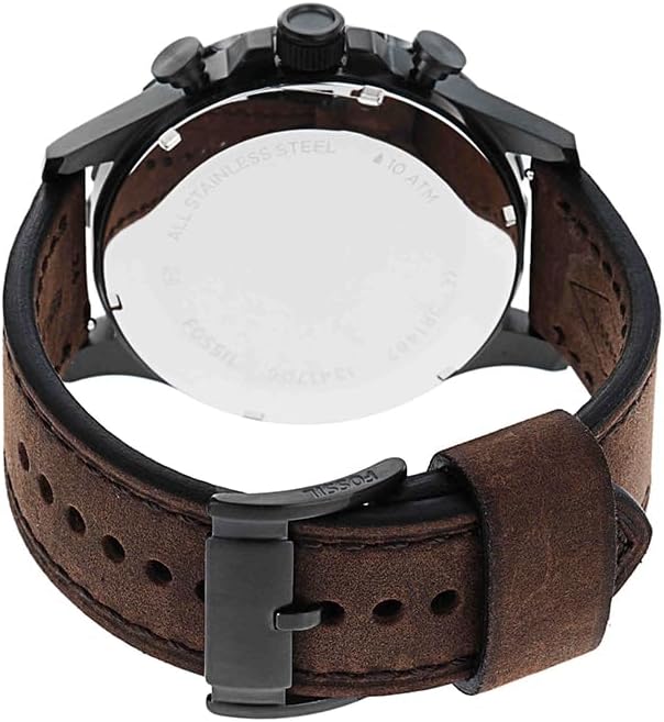 Orologio Nate da uomo, movimento cronografo al quarzo, cassa 50 mm in acciaio inossidabile nero con cinturino in vera pelle, JR1487, Marrone