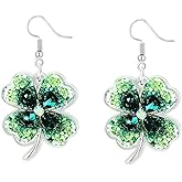 Green Irish Four Leaf Clover Leaves Dangle Earrings for Women Acrylic Good Lucky Statement Hook Drop Earring Cute Lucky Flower St. Patrick's Day Charm Jewelry Holiday Party Accessories