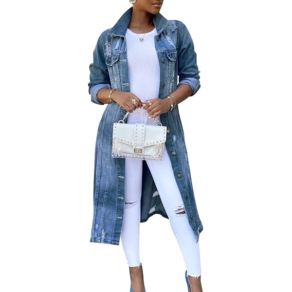 ジャケット・アウター ROENxSEMANTICDESIGN destroy long coat Women's Distressed Long Denim Jacket Ripped Hole Over Knee Midi