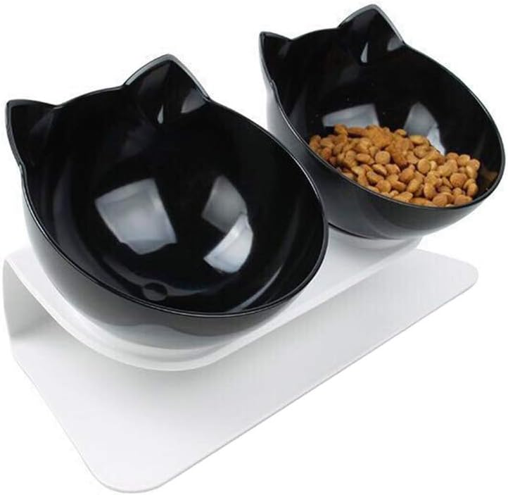 Xiuinserty Pet Bowl NonSlip Cat Double Bowls with Raised Stand, Pet