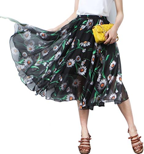 MINGXIN003 MINGXIN Gypsy/Bohemian Women's Printed Chiffon Pleated Knee-Long Skirt
