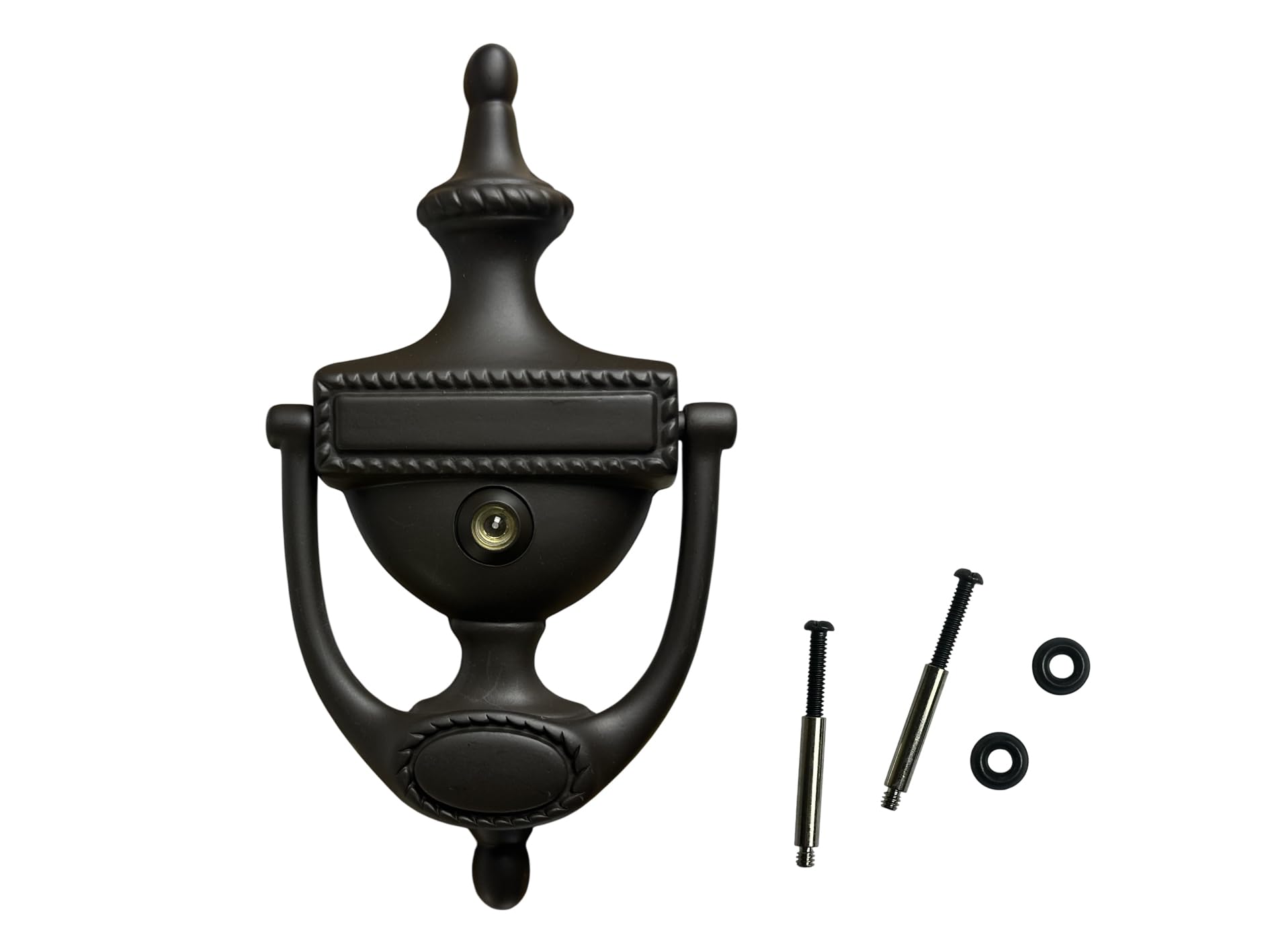 QCAA Solid Brass Door Knocker, Victorian Rope Type, 7-3/8", with 160 Degree Glass Len Door Viewer (UL Listed), ORB (Oil Rubbed Bronze, US10B), 1 Pack, Made in Taiwan