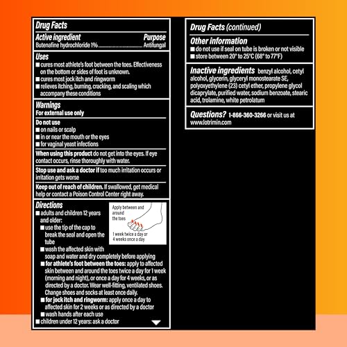 LOTRIMIN ULTRA 1 WEEK ATHLETE’S FOOT TREATMENT, PRESCRIPTION STRENGTH BUTENAFINE HYDROCHLORIDE 1%, CURES MOST ATHLETE’S FOOT BETWEEN TOES, CREAM, 53 OUNCE (15 GRAMS) (PACKAGING MAY VARY)