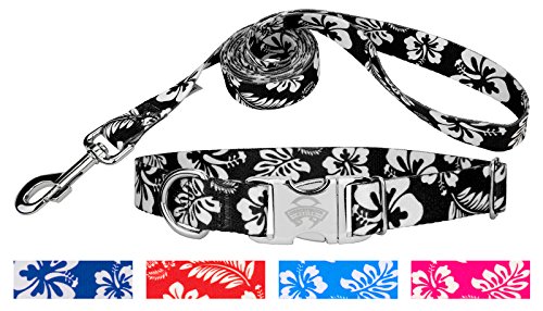 Country Brook Design Black Hawaiian Premium Dog Collar & Leash - Large