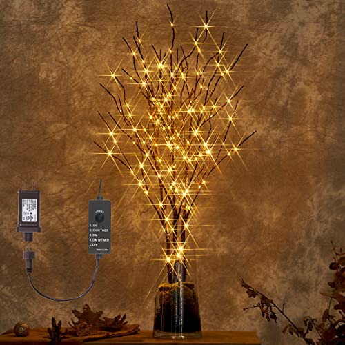 LITBLOOM Lighted Brown Willow Branches 30IN 150 LED Plug in with Timer