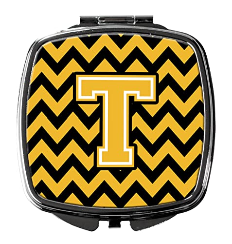 Caroline's Treasures CJ1053-TSCM Letter T Chevron Black and Gold Compact Mirror…