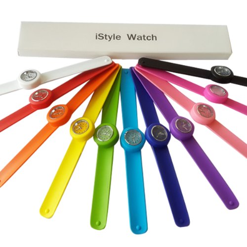 Istyle Slap on Silicone Watch Quartz Sports Watch (Orange, Small)