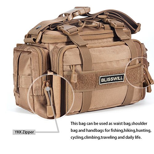 BLISSWILL Portable Outdoor Fishing Tackle Bags Waist Fishing Bag Fishing Gear Storage Bag Water-Resistant Multifunctional Bag Fly Fishing Bag Durable Handbag Bags for Fishing(Khaki Larger)