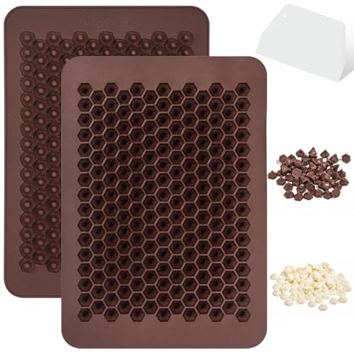Webake Chocolate Chip Mold 202 Cavity Silicone Mini Candy Molds LFGB 2 Pack For Non Dairy & Sugar Organic Chocolate Chips & Mini Gumdrop, Ganache, Small Dot Cake Decoration (1 Scraper Included)