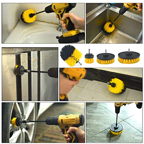 SHIELDPRO Brush Drill Attachment Set,Power Cleaning Scrub Brush Kit,All Purpose Time Saving Brush with Extend Attachment for Bathroom and Kitchen Surface,Grout,Tub,Shower,Tile,Corners,Automotive