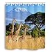 NYMB National Park of Kenya Africa Wildlife Animal Shower Curtain, Nature Safari Giraffes in Mountain, Waterproof Decorative Curtain for Bathroom, Bath Curtains Hooks Included, 70X70in