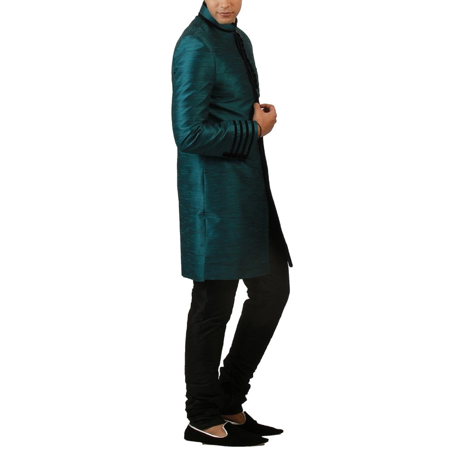 amora men's blended silk indo-western sherwani with churidar