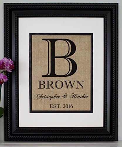 Personalized Burlap Print, Wedding Gift, Anniversary Gift, Engagement Gift, Wedding Monogram, Burlap Sign with Family Name, Date Established