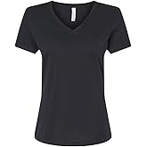 Ladies' Relaxed Heather CVC Jersey V-Neck T-Shirt - SOLID BLK BLEND - L