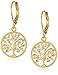 Two-Tone Diamond Accent Tree of Life Lever back with Yellow Gold Overlay Dangle Earrings
