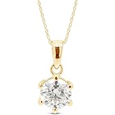 SAVEARTH DIAMONDS 6-Prong Solitaire Style, 1 Carat 6.5MM Round Cut Lab Created Moissanite Diamond Pendant Necklace For Women In 14K Gold Over Sterling Silver With 18" Chain (VVS1 Clarity)