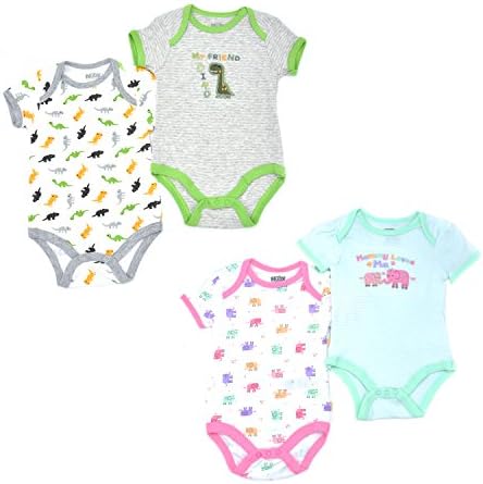 Boy Girl Twin Outfits, 4 Pack Baby Bodysuit, Cute Twins Clothing for Boy and Girl Clothes 12M